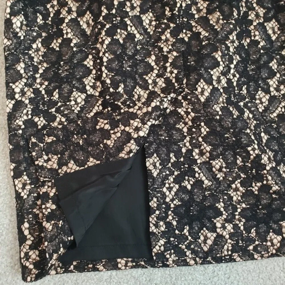 Talbots Cocktail Dress‎ Sexy Black Tan Gold Embroidered Midi Petite XS